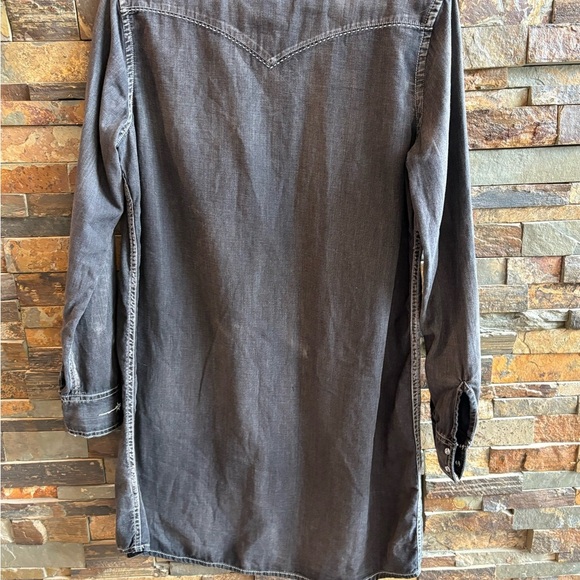 Ryan Michael Western Black Denim Wash 3/4 Long Sleeve Shirt Dress Snap button - Picture 6 of 7